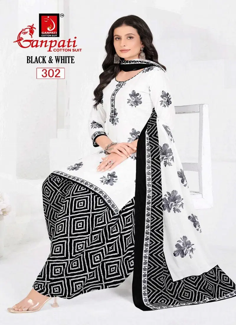Black & White Vol 03 By Ganpati Heavy Cotton Printed Dress Material Suppliers In India